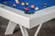 Close-up of the corner on The Deco Slate Pool Table showing the crisp white finish, Euro-blue felt, and genuine leather drop pocket. The detail highlights smooth rail construction, precision joinery, and the luxury finishing touches that define Doc & Holliday craftsmanship. Close-up of the corner on The Deco Slate Pool Table showing the crisp white finish, Euro-blue felt, and genuine leather drop pocket. The detail highlights smooth rail construction, precision joinery, and the luxury finishing touches that define Doc & Holliday craftsmanship.